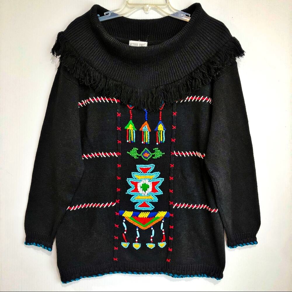 Vintage 80’s Victoria Jones Tribal Beaded Sweater